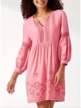 Tommy Bahama St. Lucia Linen Blend Mini Dress Size Small Coral Coast Pink